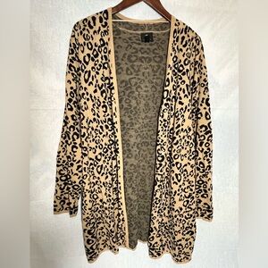 Leopard Print Open Front Cardigan Plus Size 2X